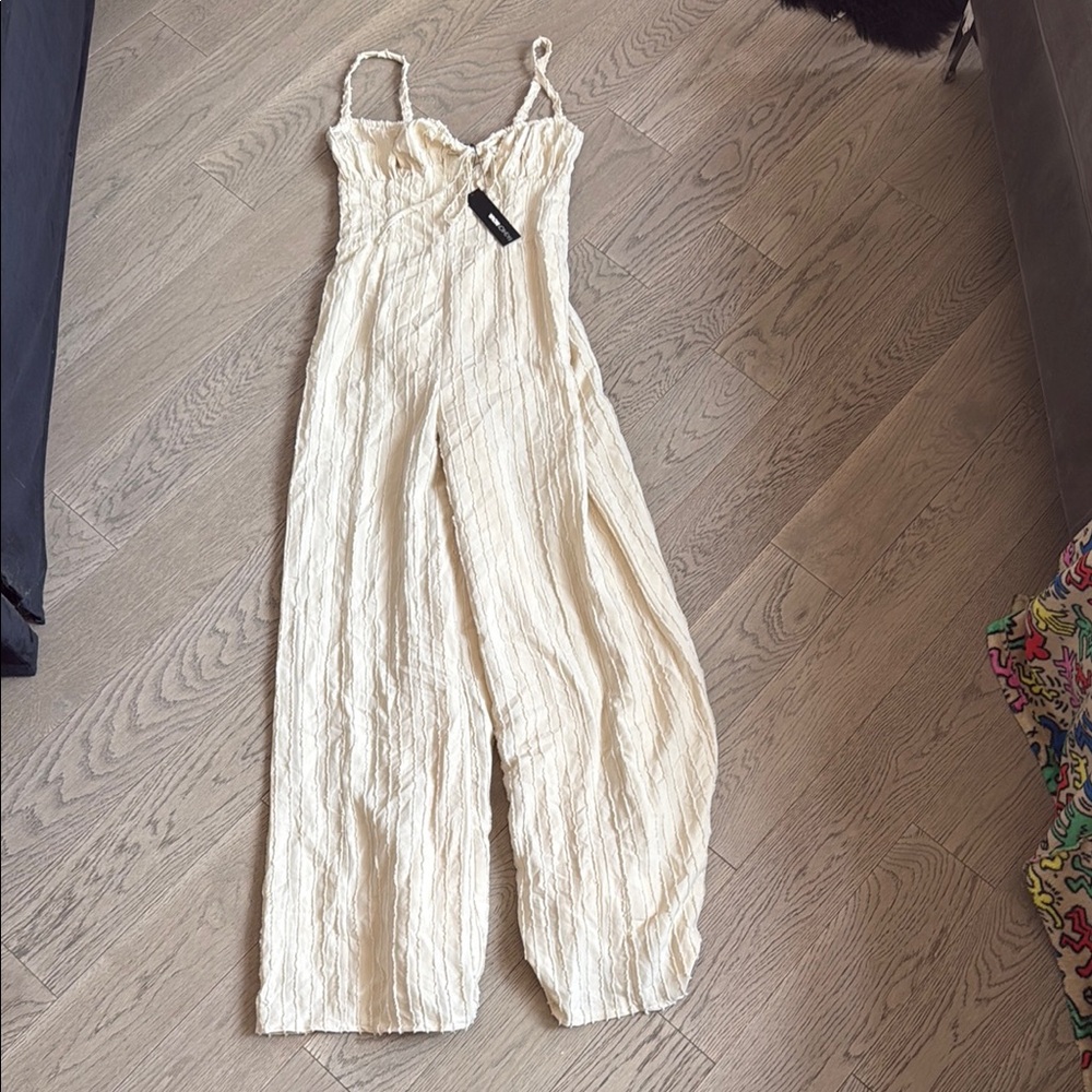 Fashion Nova Cream Jumpsuit with Relaxed Fit